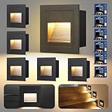 Letlit 6er Set Treppenbeleuchtung 3W 300lm, LED Treppenstufenbeleuchtung 230V 3000K, 85x85mm, IP65 Wandeinbauleuchte Treppenlicht Beleuchtung für Treppen Wand, Unterputzdosen 68mm, Aluminium Schwarz