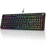 KOORUI Gaming Tastatur, Mechanisch Tastatur QWERTZ Deutsches Layout 104 Tasten 26 RGB Hinterleuchtet Kabelgebunden Gaming Keyboard für Windows MacOS Linux-Blauer Schalter
