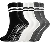 Gendewiner 3 Paar Yoga Pilates Socken Baumwolle Schwarz Weiß Grau Barfuß abs Set Ballett Grippy Stopper 39-42 35-38 Rutschfeste Antirutsch Zubehör Grip Kit Stoppersocken für Damen und Herren