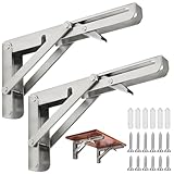 2 Stück Klappkonsole Schwerlast, 300mm Klappkonsole Edelstahl Klappregal Wand Tisch Klappregalhalterungen Wandtisch Platzsparend für Haus, Küche, Büro, DIY Werkbank, Regale (150 KG TragfäHigkeit)