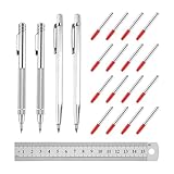 Pilikoll 4 Stück Wolframcarbid Stift mit 16 Ersatz Red Hat Markierspitzen,Stahllineal Anreißnadel Hartmetall mit Magnet Anreißnadel Hartmetall Reißnadel Diamant für Glas, Jade, Kacheln, Spiegel