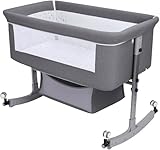 SAYEYBU HöHenverstellbares Babybettchen, 2-In-1-Babywiege, Wiege Mit GroßEr WöLbung, Tragbares Babybettchen, Bewegliche Wiege,Grau