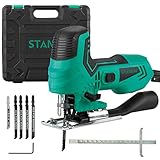 STANEW Stichsäge 650W Mit 5 x Stichsägeblatt, 3000 U/min, Elektro-Stichsäge, Neigungswinkel ±45°, 6 einstellbare Geschwindigkeiten, Werkzeugloser Klingenwechsel, Geeignet Für Holz, Metall, PVC