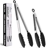 HOTEC Premium-Küchenzange aus Edelstahl, mit Verriegelung, Kochzange mit Silikonspitze, 2er-Set, 22,9 cm und 30,5 cm lange Zangen