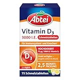 Abtei Vitamin D3 3000 I.E. - unterstützt Immunsystem und Knochen - laborgeprüft, glutenfrei, laktosefrei und vegetarisch - 75 Schmelztabletten mit Zitronengeschmack