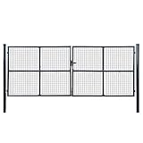Mokuyary Maschen-Gartentor verzinkter Stahl 400 x 150 cm Grau Gartentor Metalltor Hoftor Tor Pforte Gartenpforte Gartentür Zauntür Tür Einzeltor