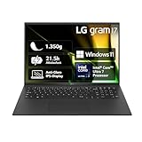 2024 LG gram 17 Zoll Notebook - 1350g Intel Core Ultra7 Laptop (16GB RAM, 1TB Dual SSD, 21,5h Akkulaufzeit, IPS Panel Anti-Glare Display, Win 11 Home) - Schwarz