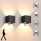 2 Pack LED Wandleuchte Innen/Aussen mit Bewegungsmelder,12W 3000K Warmweiß Wandlampe,IP 65 Wasserdichte Außenwandleuchte,Modern Außen Wandbeleuchtung mit Auf und ab Einstellbar Abstrahlwinkel,schwarz