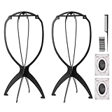 MXTIMWAN 2 Stück Perückenständer Set,Perückenhalter,perückenkopf,Perücke-Standplatz,Kunststoffperücken Schwarz Halter,wig stand Mit 2 Perückennetzen, Kamm, Clips,Abnehmbar und faltbar