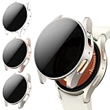 [3Stück] Kamita Privatsphäre Hülle Kompatibel mit Samsung Galaxy Watch 7 40mm, Hart PC Bumper Case mit Hartglas Displayschutzfolie, Anti-Spy Schutzhülle für Galaxy Watch7 (Klar+Roségold+Sternenlicht)