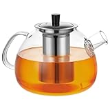Teekanne mit Siebeinsatz 1,6 liter, Transparent Heatable Teekanne Glas with Stainless Steel Removable Filter, Suitable for Scented Tea, Green Tea, Black Tea, Fruit Tea 1500 ml(keiner stövchen)