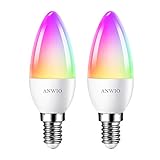 ANWIO E14 Smart LED Lampe RGB, 5W ersetzt 40W, 470LM, WiFi LED Kerze C37, kompatibel mit Alexa, Echo and Google Assistant, dimmbar via Tuya App (2er Pack)