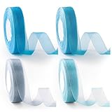 4 Rollen Organzaband, 45 m x 25 mm Geschenkband Blau Schleifenband Hochzeit Durchscheinende Chiffonband Schmal Organza Dekoband Bänder Tüllband für Basteln Geburtstag Dekoration