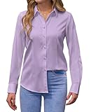siliteelon Damen Bluse Stretch Kleid Hemd Bügelfrei Langarm Regular Fit Casual Arbeit Büro Frauen Executive Shirt, Flieder, X-Large