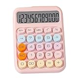 Boddceto Mechanischer Taschenrechner, Großes LCD-Display, Große Runde Taste, Süßer Taschenrechner in Bonbonfarben, Geeignet für Büro und Schule, Rosa
