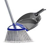Besen und Kehrschaufel-Set, 129,5 cm Winkelbesen und Hand-Kehrschaufel, Haushaltsbesen für Büro, Zuhause, Küche, Hotel, Garage Bodenreinigung - Blau + Grau