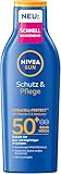 NIVEA SUN Schutz & Pflege Sonnenlotion LSF 50+, wasserfester Sonnenschutz mit Vitamin C & Hyaluron, schnell einziehende Sonnencreme für 48h Feuchtigkeit ohne weiße Rückstände (200 ml)