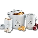 Basilico® Vorratsdosen Vintage 3er-Set, Vorratsdose Kartoffeln, Zwiebeln & Knoblauch, Aufbewahrungsbox & Vorratsbehälter Retro, Hält Gemüse länger frisch, Kartoffeltopf, Knoblauchtopf & Zwiebeltopf