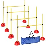 PawHut Agility-Ausrüstungsset für Hunde, Agility-Set für Hunde mit 4 höhenverstellbaren Sprunghürden, Tragetasche, einfache Montage, tragbares Hunde-Agility, gelb und orange