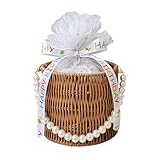 Blumenmädchen-Körbe für Hochzeit, Rattan-Blumenkorb, Handgefertigter Weiden-Pflanzkorb, Hochzeitskörbe für Blumenmädchen mit Perlengriff für Hochzeit, Festival, Party (B)