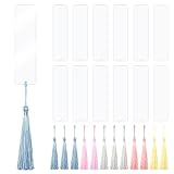 qingmeng Acryl Lesezeichen Rohlinge, 24 Stück Blanko Bookmark, Lesezeichen Personalisiert, 12 Transparent Rechteckig Lesezeichen 12 Bunten Quaste (Zufällige Farbe) für DIY Geschenkanhänger