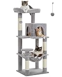 PAWZ Road Katzenbaum mit Metall-Plüsch-Hängematte, Katzenturm für ausgewachsene Katzen mit 2-türigem Condo-Haus grau 116cm