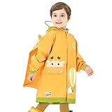 Kinder-Regenmantel für Jungen und Mädchen, Regenjacke, mit Kapuze, Regenponcho, Regenanzug, wiederverwendbar, 4–18 Jahre, gelb, 16-18 Jahre