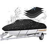 Bootsplane，Bootsplane wasserdicht，Bootspersenning17FT-19FT（420D），Abdeckplanen für Boote，Bootsplane Mit Gummizug，Geeignet für V-Boote，Ruderboote，Fischerboote，Yachten，Schnellboote，Runabouts（Schwarz）