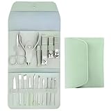Maniküre Pediküre Set 16-teiliges, Nageletui Damen Männer, Rostfreier Stahl Nagelschere Set, Nagelknipser Kit Nagel Schere Nagelpflege Fingernagel Pflege Set für Reise(Grün)