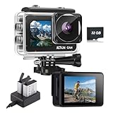 Nvgfelis Action cam mit 32G Karte Dual actionkameras,Unterwasserkamera mit 2×1050 mAh wiederaufladbare Akkus und Zubehör-Set(N300+32GB Karte)