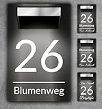 Premium Hausnummer beleuchtet mit LED Solar - RGB - inkl. 11 Farben | individuell anpassbar | Acrylglas Schwarz Matt | Wetterfest H1027 Schwarz