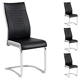 CARO-Möbel 4er Set Esszimmerstuhl Küchenstuhl Schwingstuhl Loano, Gestell in Chrom, Bezug aus Lederimitat in schwarz/weiß