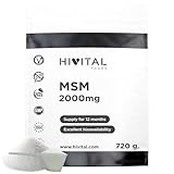 MSM 2000 mg. Pack mit 720 g. für 1 Jahr Behandlung. 100% Veganes Methylsulfonylmethan. Für die Gesundheit der Gelenke, Knorpel und Knochen. Verbessert Haut, Haare und Nägel. Hergestellt von HIVITAL