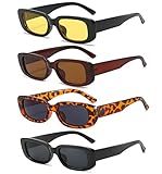 Unning 4 Stück Rechteckige Sonnenbrille für Damen Retro 90er Trendy Sonnenbrillen Set Vintage Quadrat Brille für Damen