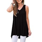 Ninee Damen Ärmellos Top V-Ausschnitt Sommer Lässiges Tank Tops T-Shirts Tunika Tops (Black,X-Large)