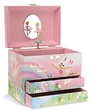 Jewelkeeper - Ballerina und Regenbogen Spieluhr Schmuckschatulle mit 2 Ausziehfächern - Schwanensee Melodie