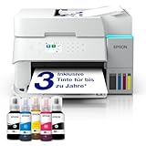 Epson EcoTank ET-3956 Weißer A4-Multifunktionsdrucker mit Wi-Fi & AirPrint Tintentank, automatischem Dokumenteneinzug, Duplexdruck, Scannen & Kopieren, bis zu 3 Jahre Tinte im Lieferumfang enthalten