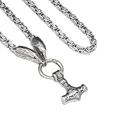 Halsketten Anhänger Herren, Wikinger-Amulett für Vintage-Halskette Krähenkopf-Halskette Edelstahl Königskette Knoten-Totem handgefertigt schwerer Vintage-heidnischer Schmuck/Silber/60 cm Kett