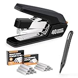 Müheloser Hefter,Für 40 Blatt,1-Finger-Press-Heftung,Ergonomisches Design,2000 Heftklammern und magnetischem Klammerentferner Schwarz