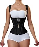 Damen Taillentrainer Korsett Reißverschluss Weste Body Shaper Bauchkontrolle Cincher Top Verstellbare Träger(Black,Large)