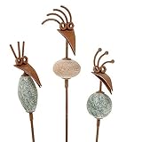 SIDCO Gartenstab 3 x Gartenstecker Vogel Rostoptik Pflanzstecker Garten Rost Deko