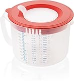 Leifheit 3in1 Messbecher 2,2L Rührbecher mit Sprützschutz und Verschlussdeckel zum Aufbewahren, mit verstellbarem Ausguss, gummierter Boden, spülmaschinengeeignet, ideal zum Backen und Kochen