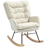 HOMCOM Schaukelstuhl Schaukelsessel mit Rückenlehne, Holzkufen, Sessel, Relaxsessel mit Chenilleoptik Schwingsessel Stillsessel für Wohnzimmer, Schlafzimmer, Balkon Beige