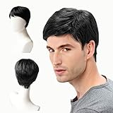 EUPSIIU Herren Perücke Herren Schwarz Kurz Haare Layered Wave Perücken mit Pony Cosplay Perücke Kostümparty Halloween Party Men Wigs Daily Wear Mottoparty Fasching 70er Jahre(Schwarz)