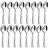 BEWOS Suppenlöffel 16 Stück, 7,3 Zoll (18,5cm) Quadratischer Griff Löffel Set , Edelstahl Esslöffel, Spiegelpoliert Tafellöffel, Spülmaschinenfest Löffel, Silber Löffel für Haus, Restaurants, Hotel