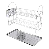 Tissting 2-Etagen Geschirrspülständer Edelstahl Doppelte Ablagefläche, Praktischer Geschirrtrockner Mit Besteckkorb Für Küchenorganisation Effiziente Platznutzung Schnelle Trocknun