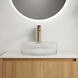 Gecheer Rundes Waschbecken, 36 cm Kristallglasbecken mit künstlerischen Streifen, transparentes Glaswaschbecken für Badmöbel und Waschtische