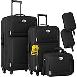 MONZANA® Trolley Kofferset Reisetaschen Set Kulturbeutel Netzfach Rollen Teleskopgriff Koffer Reisetasche mit Rollen schwarz