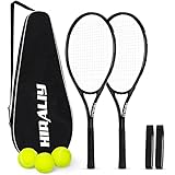 HIRALIY Freizeit-Tennisschläger für Erwachsene, 2er-Pack, 68,6 cm Tennisschläger für Erwachsene und Anfänger, Tennisschläger-Set mit 3 Tennisbällen, 2 Tennis-Übergriffe und 1 Tennis-Tasche (schwarz)