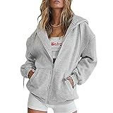 Geagodelia Damen Kapuzenjacke Kapuzenpullover Vintage Oversize Sweatjacke Sweatshirt College Jacke Übergangsjacke Zip Hoodie Hoody mit Kapuze (Grau (Dick, 600g), S)